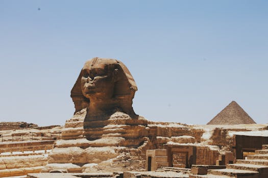 pexels photo 2402926 2402926 View of the Great Sphinx of Giza and Pyramid, iconic Egyptian landmarks in daylight.