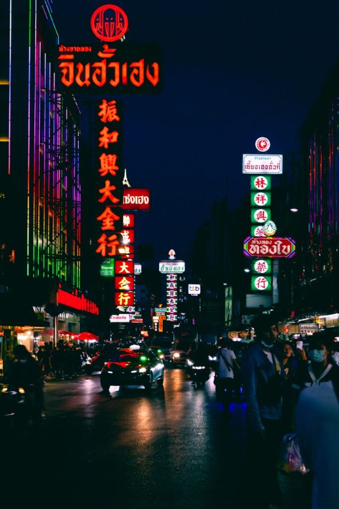 Illuminated streets of Bangkok